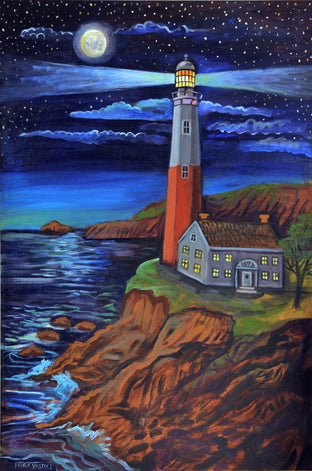 Original art for sale at UGallery.com | The Lighthouse by Kira Yustak | $1,075 | acrylic painting | 36' h x 24' w | photo 1