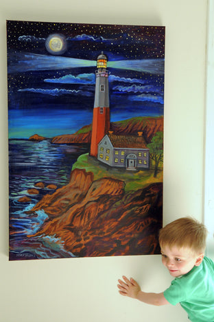 Original art for sale at UGallery.com | The Lighthouse by Kira Yustak | $1,075 | acrylic painting | 36' h x 24' w | photo 3