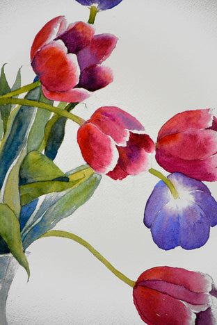 Tulips in Frosted Vase by Judy Mudd |   Closeup View of Artwork 