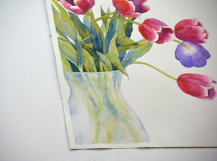 Original art for sale at UGallery.com | Tulips in Frosted Vase by Judy Mudd | $775 | watercolor painting | 19' h x 14' w | photo 2