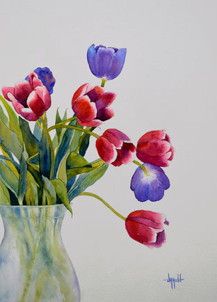 Tulips in Frosted Vase by Judy Mudd |  Artwork Main Image 