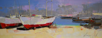 Original art for sale at UGallery.com | Boats on the Beach by Vahe Yeremyan | $475 | oil painting | 8' h x 20' w | thumbnail 1
