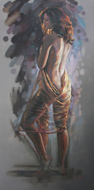 Original art for sale at UGallery.com | Wrapped in Gold by Patrick Soper | $2,275 | oil painting | 36' h x 18' w | photo 1