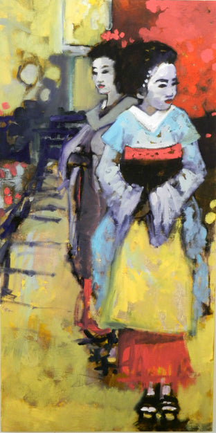 Original art for sale at UGallery.com | Yellow Geisha by Mary Pratt | $2,975 | oil painting | 48' h x 24' w | photo 1