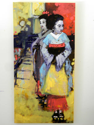 Original art for sale at UGallery.com | Yellow Geisha by Mary Pratt | $2,975 | oil painting | 48' h x 24' w | photo 3