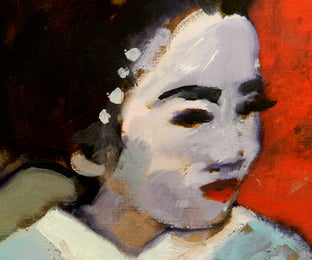 Original art for sale at UGallery.com | Yellow Geisha by Mary Pratt | $2,975 | oil painting | 48' h x 24' w | photo 4