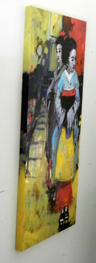 Original art for sale at UGallery.com | Yellow Geisha by Mary Pratt | $2,975 | oil painting | 48' h x 24' w | photo 2