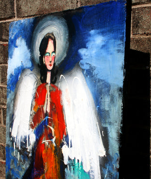 Original art for sale at UGallery.com | Angel of the Bright Blue Sky by Scott Dykema | $675 | mixed media artwork | 24' h x 18' w | photo 2