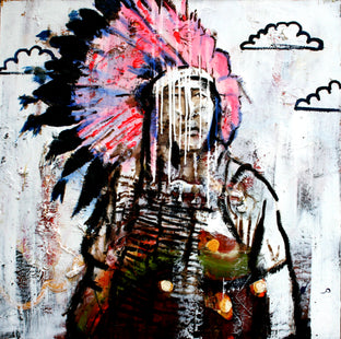 Original art for sale at UGallery.com | A Pink Headdress by Scott Dykema | $1,775 | mixed media artwork | 36' h x 36' w | photo 1