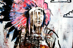 Original art for sale at UGallery.com | A Pink Headdress by Scott Dykema | $1,775 | mixed media artwork | 36' h x 36' w | thumbnail 3