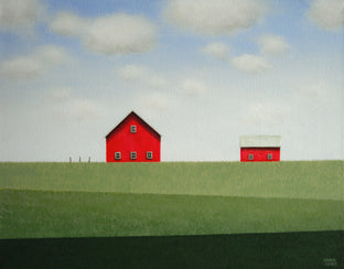 Original art for sale at UGallery.com | Red Barn - Banded Fields by Sharon France | $600 | acrylic painting | 11' h x 14' w | photo 1