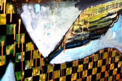 Original art for sale at UGallery.com | A Nighttime Checkered Horse With Wings by Scott Dykema | $2,800 | mixed media artwork | 36' h x 36' w | thumbnail 2