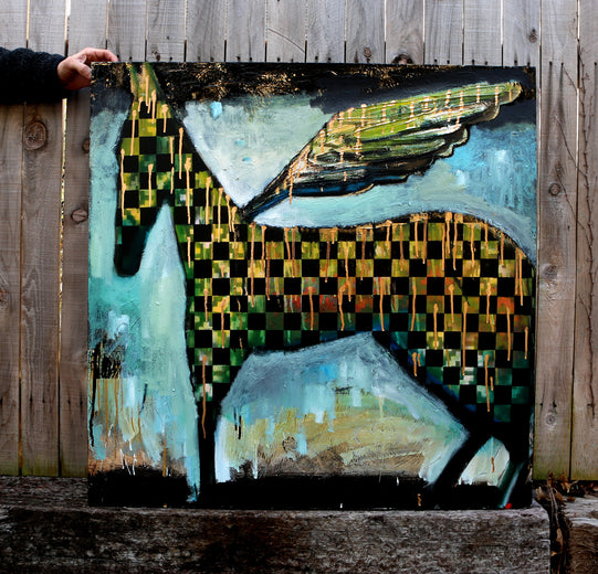 A Nighttime Checkered Horse With Wings by Scott Dykema |  Context View of Artwork 
