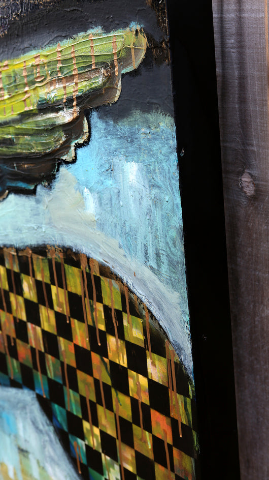 A Nighttime Checkered Horse With Wings by Scott Dykema |  Closeup View of Artwork 