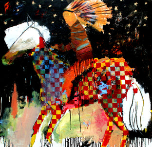 Original art for sale at UGallery.com | A Checkered Pony and a Starry Sky by Scott Dykema | $6,500 | mixed media artwork | 48' h x 48' w | photo 3
