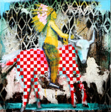 Original art for sale at UGallery.com | Pattern On Pattern Bull With Chief by Scott Dykema | $5,375 | mixed media artwork | 48' h x 48' w | thumbnail 1