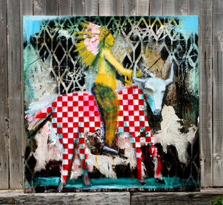 Original art for sale at UGallery.com | Pattern On Pattern Bull With Chief by Scott Dykema | $5,375 | mixed media artwork | 48' h x 48' w | photo 4