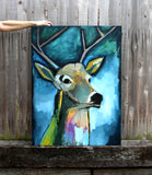 Original art for sale at UGallery.com | A Deer on Blue by Scott Dykema | $2,900 | mixed media artwork | 40' h x 30' w | thumbnail 4