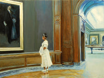 Original art for sale at UGallery.com | Admiring Whistler's Arrangement in Black and Gold by Onelio Marrero | $1,025 | oil painting | 18' h x 24' w | thumbnail 1