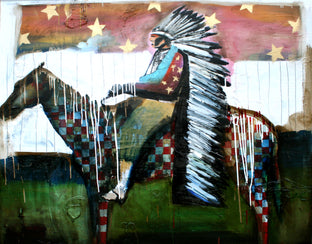 Original art for sale at UGallery.com | A Feathered Cape and Stars by Scott Dykema | $7,900 | mixed media artwork | 48' h x 60' w | photo 1