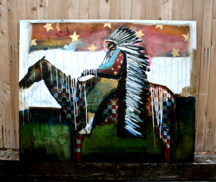 Original art for sale at UGallery.com | A Feathered Cape and Stars by Scott Dykema | $7,900 | mixed media artwork | 48' h x 60' w | photo 4