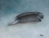 Original art for sale at UGallery.com | A Feather From Far Away by Jennifer Ross | $275 | mixed media artwork | 8' h x 10' w | thumbnail 1