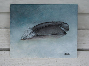 Original art for sale at UGallery.com | A Feather From Far Away by Jennifer Ross | $275 | mixed media artwork | 8' h x 10' w | photo 4