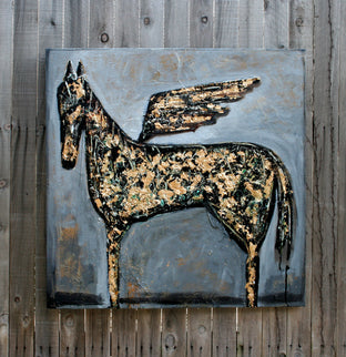 Original art for sale at UGallery.com | A Humble Horse With Wings Dos by Scott Dykema | $2,850 | mixed media artwork | 36' h x 36' w | photo 4