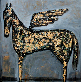 Original art for sale at UGallery.com | A Humble Horse With Wings Dos by Scott Dykema | $2,850 | mixed media artwork | 36' h x 36' w | photo 1