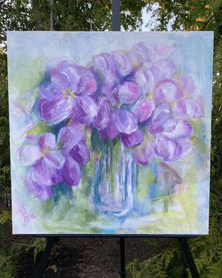 Purple Flowers in Vase by Alix Palo |  Side View of Artwork 