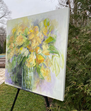 Original art for sale at UGallery.com | Yellow Bouquet in Vase by Alix Palo | $900 | acrylic painting | 36' h x 36' w | photo 2