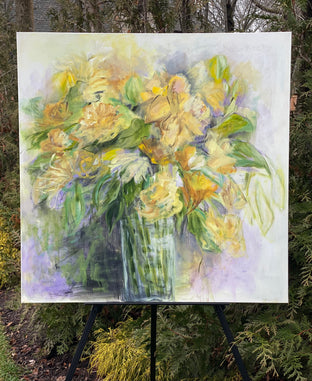 Original art for sale at UGallery.com | Yellow Bouquet in Vase by Alix Palo | $900 | acrylic painting | 36' h x 36' w | photo 3