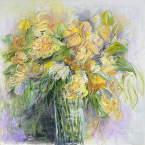 acrylic painting by Alix Palo titled Yellow Bouquet in Vase