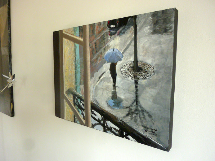 Leaving under the Rain by Bertrand Girard |   Closeup View of Artwork 