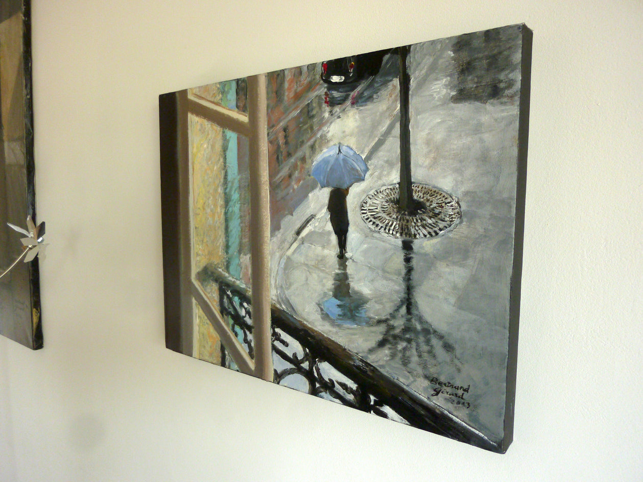 Leaving under the Rain by Bertrand Girard |  Closeup View of Artwork 