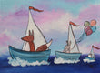 Original art for sale at UGallery.com | Sailboat Parade by Andrea Doss | $325 | acrylic painting | 9' h x 12' w | thumbnail 1
