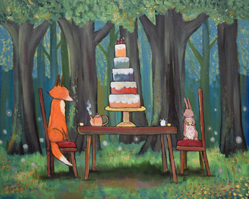 acrylic painting by Andrea Doss titled Tea in the Firefly Woods