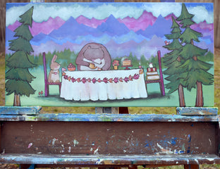 Original art for sale at UGallery.com | The Bear's Tea Party by Andrea Doss | $450 | acrylic painting | 12' h x 24' w | photo 3