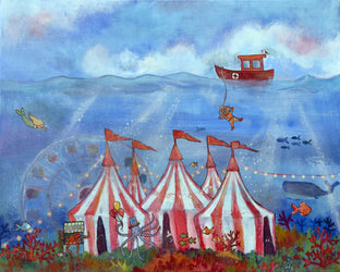 Original art for sale at UGallery.com | Underwater Circus by Andrea Doss | $975 | acrylic painting | 24' h x 30' w | photo 1