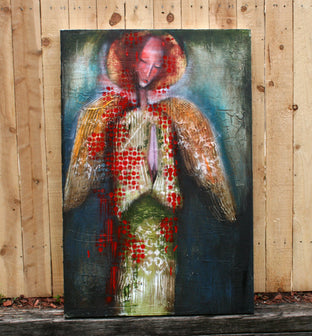 Original art for sale at UGallery.com | A Red Cover by Scott Dykema | $2,100 | mixed media artwork | 36' h x 24' w | photo 4