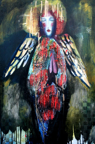 Original art for sale at UGallery.com | An Angel with Gold and Crimson Halo by Scott Dykema | $2,350 | mixed media artwork | 36' h x 24' w | photo 1
