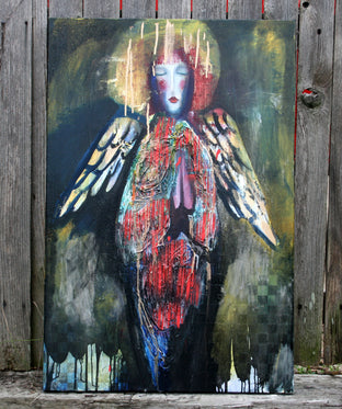 Original art for sale at UGallery.com | An Angel with Gold and Crimson Halo by Scott Dykema | $2,350 | mixed media artwork | 36' h x 24' w | photo 3