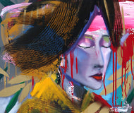 Original art for sale at UGallery.com | A Quiet Misty Morning with Cardinals by Scott Dykema | $4,125 | mixed media artwork | 48' h x 36' w | thumbnail 2