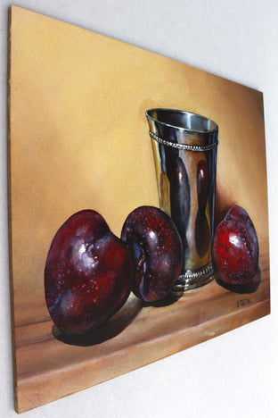 Original art for sale at UGallery.com | Plums and a Silver Cup by Art Tatin | $375 | oil painting | 8' h x 10' w | photo 2