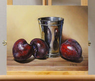 Original art for sale at UGallery.com | Plums and a Silver Cup by Art Tatin | $375 | oil painting | 8' h x 10' w | thumbnail 3