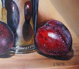 Plums and a Silver Cup by Art Tatin |   Closeup View of Artwork 