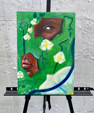 Original art for sale at UGallery.com | Green Orchid by Asha Hanna | $475 | acrylic painting | 17.5' h x 11.5' w | photo 4