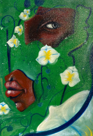 Original art for sale at UGallery.com | Green Orchid by Asha Hanna | $475 | acrylic painting | 17.5' h x 11.5' w | photo 1