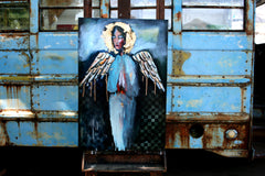 Original art for sale at UGallery.com | A Sky Blue Blur Angel by Scott Dykema | $2,100 | mixed media artwork | 36' h x 24' w | thumbnail 3