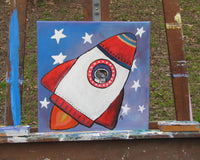 Original art for sale at UGallery.com | Astro Dog 2 by Andrea Doss | $375 | acrylic painting | 12' h x 12' w | thumbnail 1
